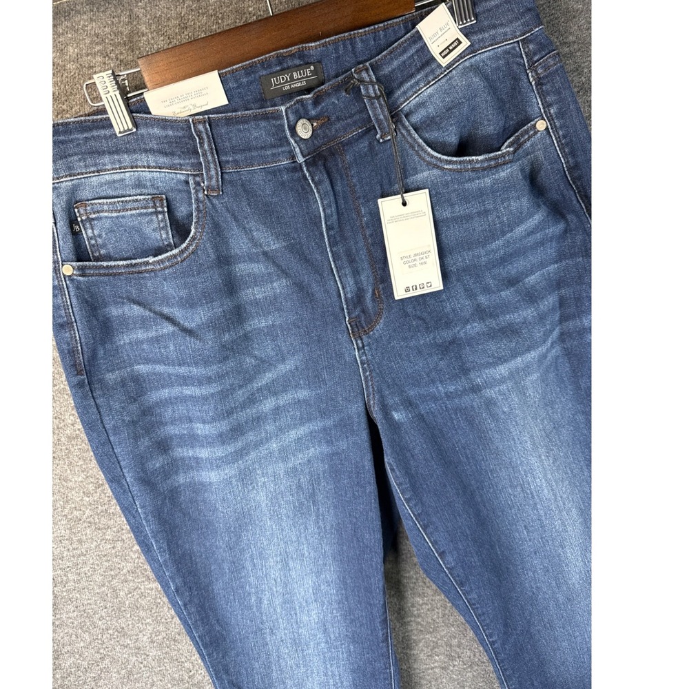 NWT Judy Blue High Waist Skinny Jeans Dark Raw Hem Ankle Slit JB82424DK Size 16